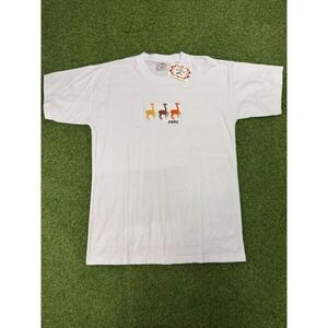 Cler's Peru Llama Embroidered T-Shirt Mens XL White 100% Cotton Souvenir NWT